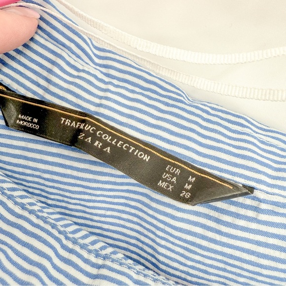 Zara Blue and White Cuffed Sleeve Boxy Blouse - Picture 3 of 5